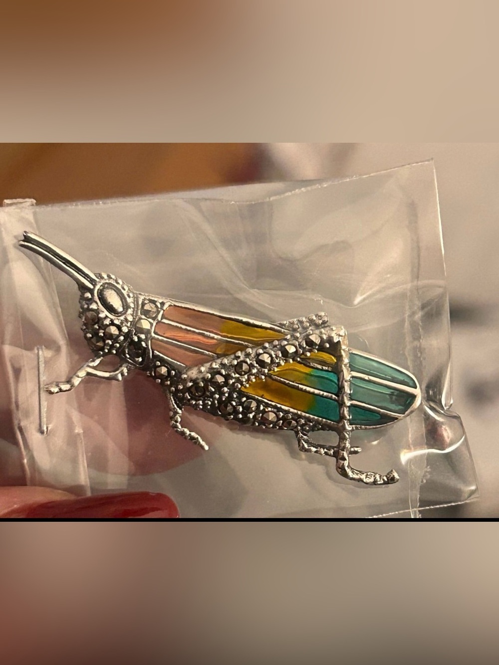 New Art Nouveau-inspired grasshopper brooch made of 925 sterling silver, marcasi
